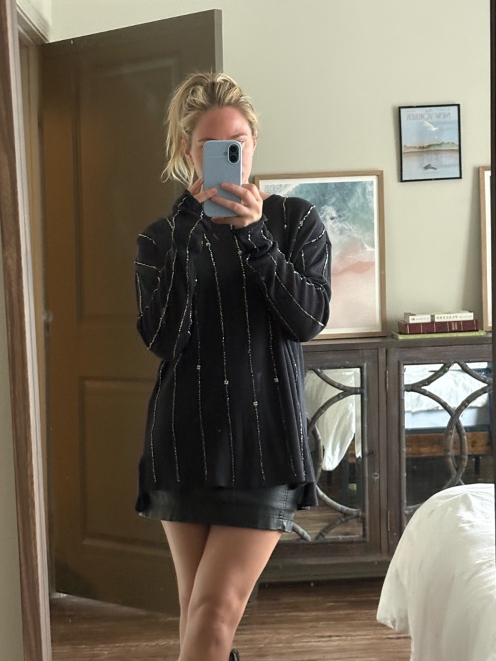 Free people diamond night Black Beaded Stripe Knit Sweater 100% cotton - Picture 2 of 12